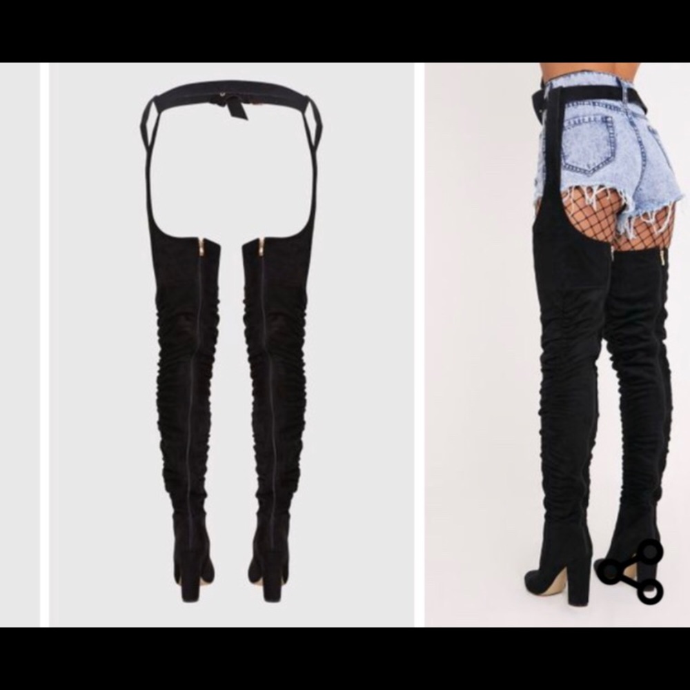 Beksie Black Belted Thigh High Boots